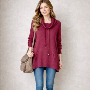 NWT Long Sleeve Maroon Cowl Neck Kangaroo Pocket Front Sweater Sz Xl